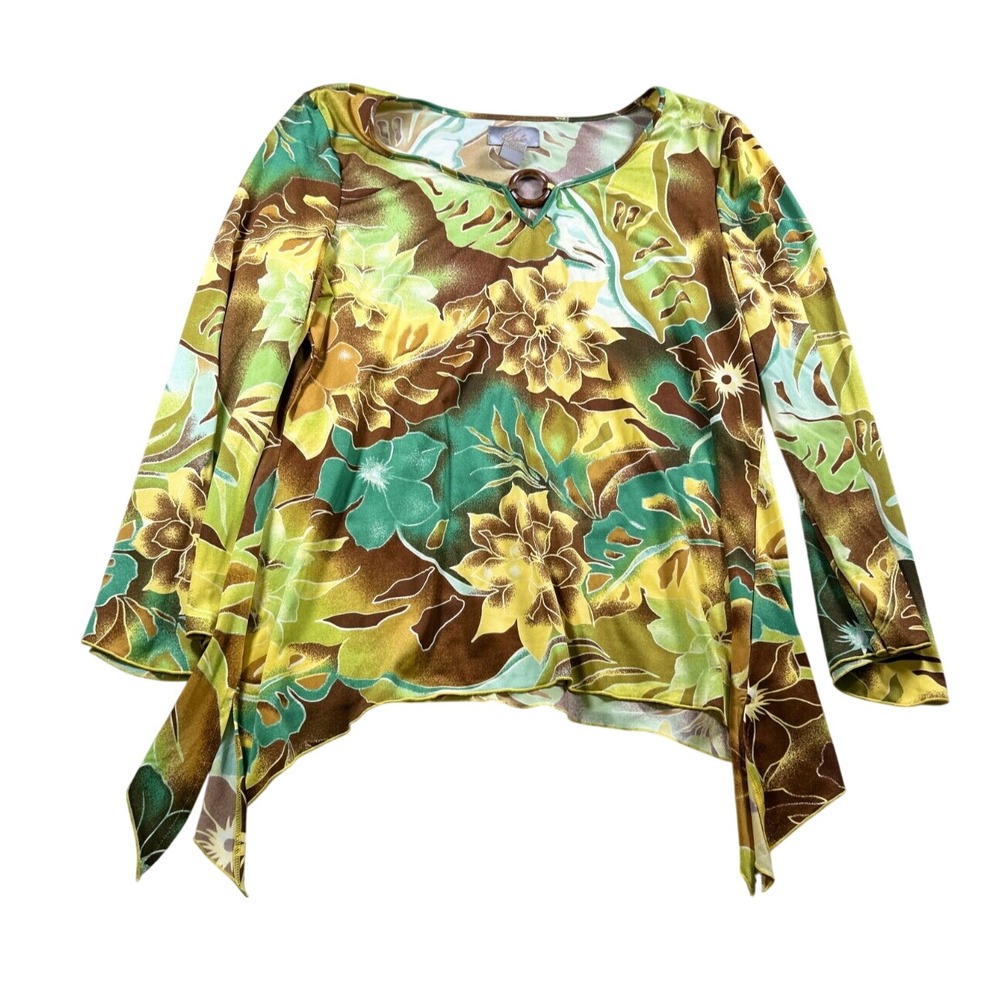 Midnight Velvet Floral Blouse XL Green Whimsigoth Goblincore Witchy Boho